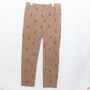 Hawkins McGill Skinny Chino Pants Khaki Owl Print Graphic Men Sz 34x32 Stretch